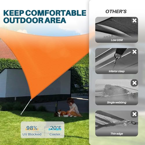 Coarbor 3' x 3' x 3' Sun Shade Sail Canopy Sunshade Outdoor Heavy Duty Triangle Fabric Cloth Screen for Patio Garden Yard Deck Pergola Canopy (Orange) - color: Orange, size: 3'x3'x3'
