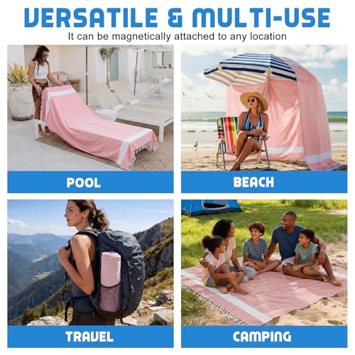HunnmingRe 1 Pcs 82 x 88 Inch Extra Large Magnetic Beach Towel Oversized Turkish Blanket Cotton XXL Sandproof Towels Huge Big Giant Throw Quilt Blankets for Adult Picnic Camping Travel Pool (Pink) - color: Pink, size: 82 X 88 Inch