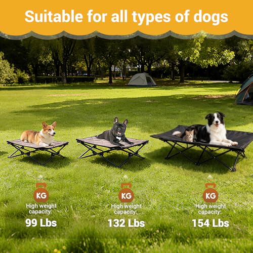 KingCamp Elevated Dog Bed for Large Dogs, Outdoor Raised Cooling Pet Cot Bed with Washable Breathable Mesh & No-Slip Feet Perfect for Camping, Backyard, Indoor Use (Large, Black) - size: 49.6"L x 26"W x 13"Th
