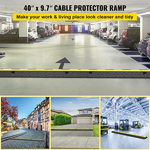 VEVOR Cable Protector Ramp, 4 Packs 2 Channels Rubber Modular Speed Bumps Rated 11000 LBS Load Capacity, Protective Wire Cord Ramp Driveway Rubber Traffic Speed Bumps Hump Cable Protector