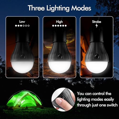 FLY2SKY Portable LED Tent Lamp Emergency Lights with Hook, Hurricane Bulb Lantern Equipment for Camping, Hiking, Backpacking, Fishing Outage, Multicolor, 4 Pack - style: D-CLOSED-HOOK