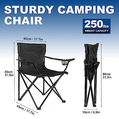 WEIDIORME 2 Pack Lightweight Camping Chairs for Adults & Teens, 250LBS Capacity Foldable Portable Chairs with Carry Bag, Compact Design for Camping, Beach, Picnics, and Outdoor Events - color: Black Chairs 2pcs, size: Medium