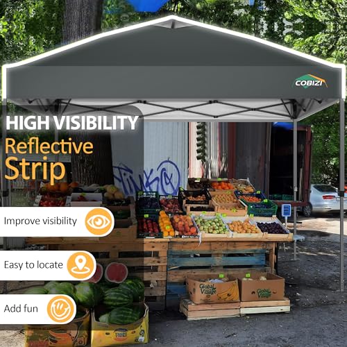 COBIZI Canopy 10x10 Pop Up Canopy Tent 1-Button Push Easy up Outdoor Canopy Instant Portable Commercial Shelter Waterproof UPF50+ Gazebo with Reflective Strip, Air Vent & 4 Sandbags,Grey - color: Grey(1-year warranty), size: 10x10ft With No Sidewalls