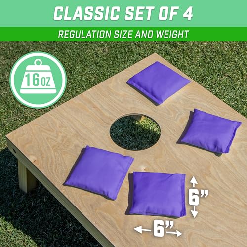 GoSports Classic Cornhole Bean Bags Set of 4-16 Colors Available - Regulation All Weather, Mix and Match - color: Purple, size: 6 X 6"