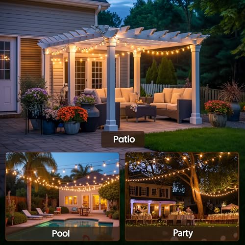 Outdoor String Lights 50 FT 26 Shatterproof LED Bulbs, UL Certified Patio Lights Outdoor Light Strings Waterproof for Patio Yard Outside Party Wedding, Connectable Dimmable 25 Sockets 2700K - size: 50 FT 25 Sockets