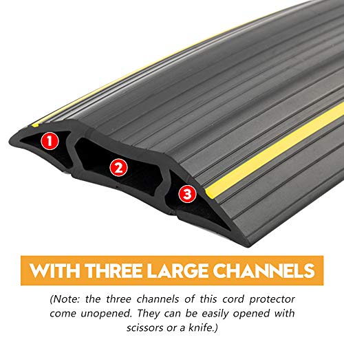20Ft Floor Cable Cover, Floor Cord Protector 3 Channels Contains Cords, Cables and Wires, Perfect for Office, Home, Workshop, Warehouse, Concert, or Other Outdoor Surroundings (Black) - size: 20FT
