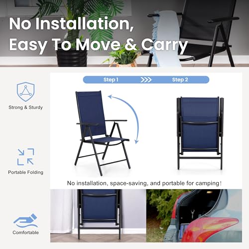 PHI VILLA 5-Piece Patio Dining Set for Outdoor, Patio Table and Chairs Set with Square Wooden-Like Table & Patio Folding Sling Chairs (Blue) - color: Blue, size: 5 Piece Square