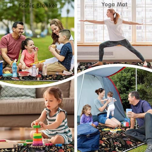 Supfitness Extra Large Picnic Blankets Waterproof Foldable (80"x 80") Mushroom Beach Blanket Waterproof Sandproof,3-Layer Thicking Mat Outdoor Packable Camping Blanket - color: Black-2, size: 6'8" x 6'8" (Square)
