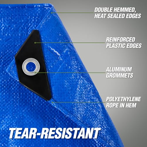 RUGGED RHINO Heavy Duty Waterproof Tarp, UV and Tear Resistant Cover with Reinforced Grommets and Corners, Outdoor Multipurpose Tarps for Camping, Patio, Garden, Car & Roof, 5 Mil, 8x10, 1 Pack, Blue - color: Blue, size: 8' X 10'