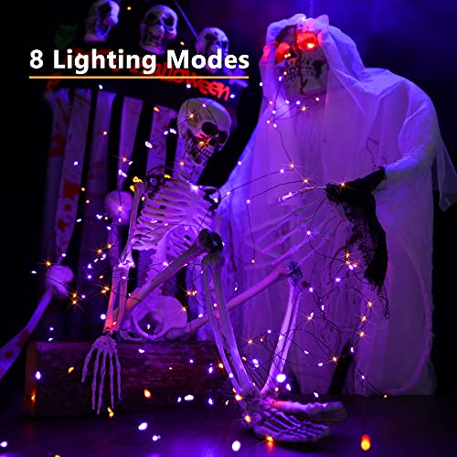 Brizled Orange & Purple Halloween Lights, 2 Pack Total 78FT 240 LED Solar Halloween Fairy Lights, 8 Modes Outdoor Orange Fairy Light, Purple Twinkle Light String Black Wire Outside Spooky Decorations - color: Purple & Orange