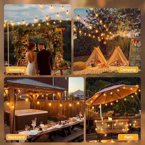Ollny S11 100FT Outdoor String Lights with Remote, Plug in Waterproof Connectable 3 Modes Dimmable Timers Patio Lights with 48+2 LED Spare Bulbs, Dusk to Dawn Outdoor Light for Outside Bistro Yard - size: 100FT, style: S11-100FT(Remote)