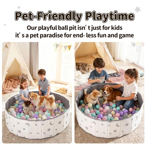 40Inch Kids Ball Pit, Foldable & Portable & Reusable Balls Pool for Toddlers,Playpen/Fence for Baby, Play Pool for Dog, Indoor & Outdoor Use, Oversized (Star/Moon) - color: Gray,white