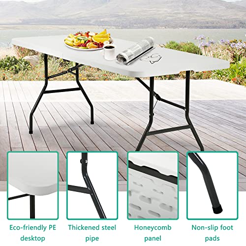 PayLessHere Folding Table Plastic Picnic Table for Parties Wedding Camping Office with Carrying Handle (White, 6 FT) - color: White, size: 6 FT