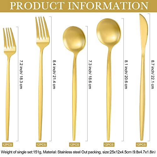 60 Pieces Stainless Steel Tableware Set Silverware Set Flatware Cutlery Utensils Spoon Fork Knives Service for 12 for Home Restaurant Apartment and Kitchens(Gold) - color: Gold