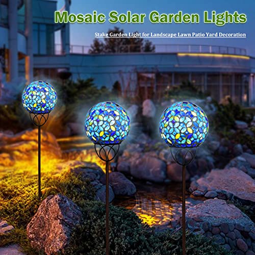 VCUTEKA Solar Outdoor Lights Garden Decor Mosaic Solar Garden Lights Waterproof Glass Ball LED Pathway Stake Light for Landscape Lawn Patio Yard Decoration 6 inch, Blue - color: Multicolor