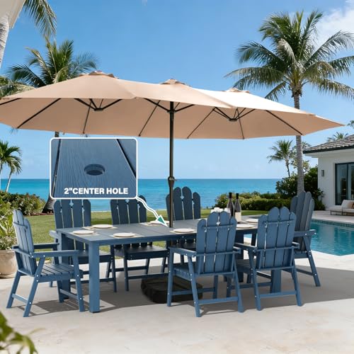 9-Piece Patio Dining Set, Outdoor Dining Set for 8, Large HDPE All-Weather Outdoor Furniture with 89.57” Umbrella Hole Table, 8 Armchairs, Navy - color: Navy, size: 8 Armchairs