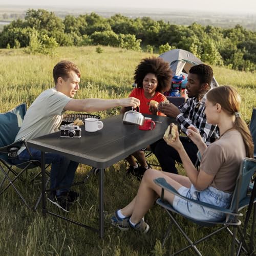 4 Ft Plastic Folding Table,Heavy Duty Portable Table for Indoor & Outdoor,Wood Grain Desktop & 350lbs Weight Capacity,Premium Solutions for Camping,Picnic,BBQ and Party - size: 4 ft (1-Pack) - Black