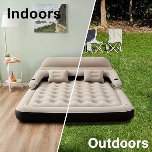 King Size Air Mattress Sofa Bed with Headboard and Pillow, Inflatable Bed for Outdoor Overnight - size: King