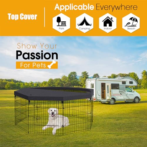 Dog Playpen Top Cover Only for 8 Panel 24 Inch Pet Playpen, Black Mesh Shade Cover for Small Medium Pets, Indoor Outdoor Use, Octagonal Shape, Fence Panels Not Included - style: Top cover Black