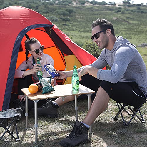 KingCamp Bamboo Folding Table Camping Table with Adjustable Height 4-Folds Compact Small Lightweight Portable Picnic Camp Table for Outdoor Backpacking Beach RV Travel Tailgating Barbecue, 1-2 People