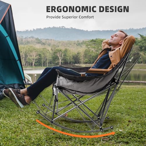 2 PCS Oversized Rocking Camping Chair for Adults - 400lbs Capacity Padded Camp Chair, Portable Foldable Outdoor Rocker Chair for Camping, Backyard, Patio (Black & Gray) - color: Black & Gray, size: 2 PCS