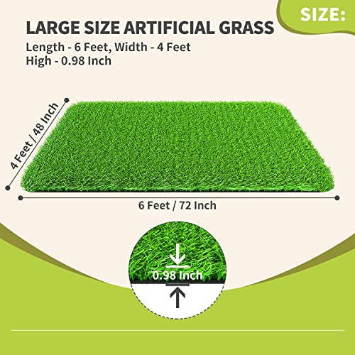 LOOBANI Realistic Artificial Grass Rug Indoor Outdoor, Dog Grass Mat with Drainage Holes and Replacement Artificial Grass Turf, Fake Grass for Garden Lawn Landscape Balcony Decoration, 4 Feet x 6 Feet - size: 4 Feet x 6 Feet