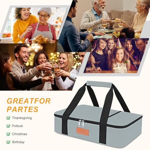 BBV Insulated Casserole Carrier for Hot or Cold Food, Food Warmer Bag Fits 9"x13" Baking Dish, Durable Nylon Leak Proof Food Containers for Travel, Potluck, Parties, Picnic, Cookouts (Grey) - color: Grey