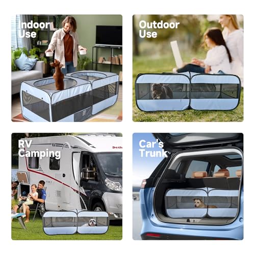 2-in-1 Dog Playpen, 46.5'' Pop Up Cat Puppy Pet Playpens Indoor/Outdoor Cats Enclosed, Cat Dog Tent Crate Cage Kennel, Portable Playpen for Kitten, Small Animals Play Pen(No Divider, Unified Space) - color: Grey, size: S, 46.5"L x 24.1"W x 17"H