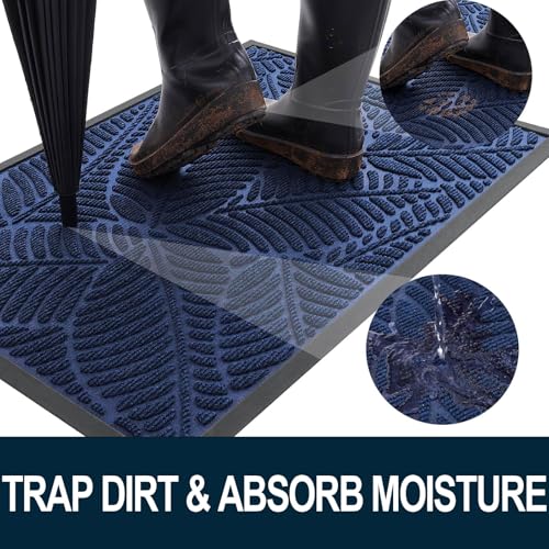 Colorxy Waterproof Doormat, Sturdy Natural Rubber Front Indoor Mat, Non Slip Low Profile Indoor Outdoor Door Mats, Stain and Fade Resistant Floor Mat, Easy Clean Patio Entrance Mat, 47x32, Navy - color: Navy, size: 47" X 32"