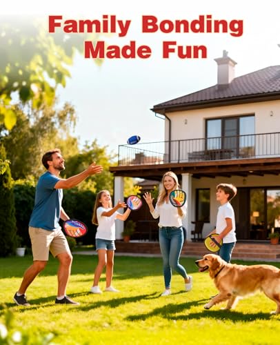 JoyCat Football Toss and Catch Ball Game for Kids, 4 Paddles & 4 Soft Footballs, American Football Training Set for Backyard Beach, Sports Outdoor Toys Birthday Gift Idea for Boys Girls Ages 3-12 - style: 4 Paddles 4 Balls(Football)