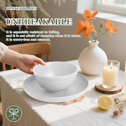 Wrova Wheat Straw Dinnerware Sets with Flatwares,20-piece Dishwasher Safe Kitchen Plates and Bowls Set,Unbreakable Modern Dish Set Apartment Essentials and Dorm Essentials.(White) - color: White, size: 20 Pack
