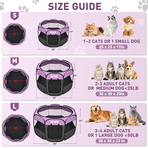 Large Cat Playpen for Multiple Cats, Extra Spacious Pet Tent Playground, Portable Dog Exercise Pen with Room for Toys & Bed, Indoor/Outdoor Enclosure for 2-3 Pets (Purple, Large) - color: purple, size: Large