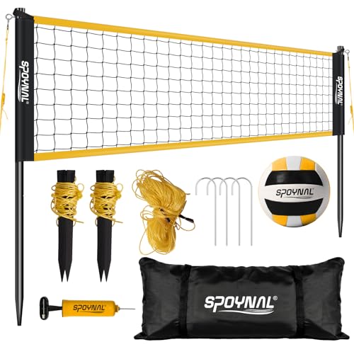 SPOYNAL Portable Volleyball Net for Backyard & Beach - 20FT/32FT Outdoor Volleyball Set with Adjustable Height (8ft/7.8ft/7.4ft), Boundary Line, Volleyball, Pump & Carry Bag - style: 32FT-Yellow