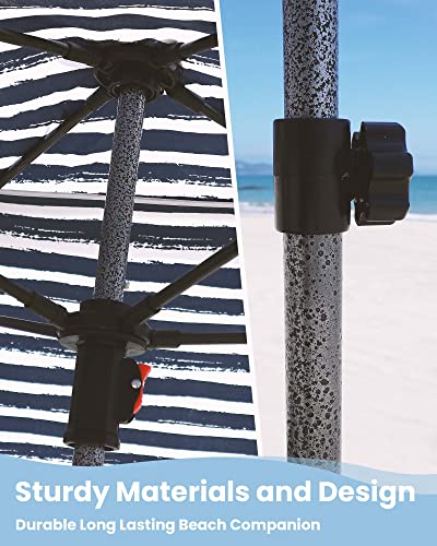 Qipi Beach Cabanas for Sand, Beach Canopy with Sandbags & Side Wall for Family, Easy Set Up Sun Shelter, UPF 50+ UV Protection with Roof Vent - color: 6' x 6' Z02 Sailor Stripes with Changing Room