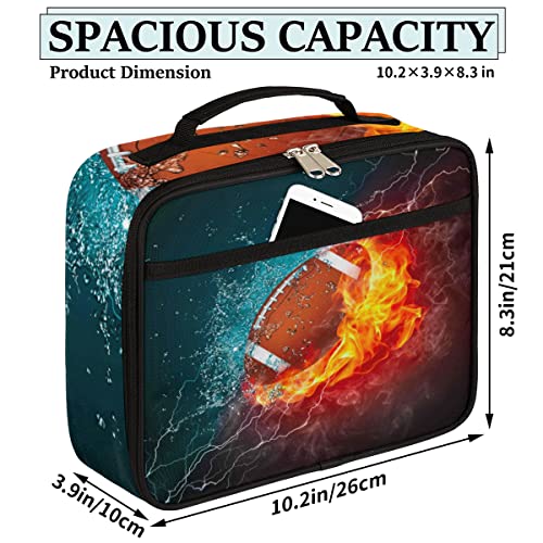 Kids Lunch Box for Boys Girls Fire American Football Sport Black Insulated Lunch Bag Reusable Small Cooler Bag Meal Containers Tote Kit for School Travel Women Men - color: american football
