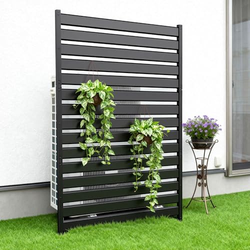 Air Conditioner Fence & Patio Privacy Screen – 40" W x 70" H Metal Privacy Fence Panel | Outdoor Privacy Panels for AC Units, Trash Cans & Pools | No-Dig Fencing for Patio Privacy & Gardens (Black) - color: Black
