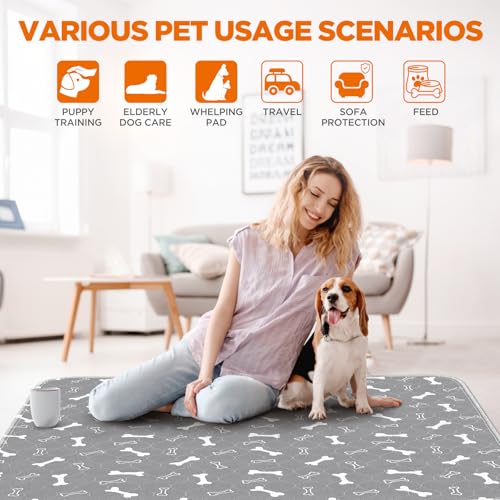 Washable Pee Pads for Dogs Large 72" x 72" 2-Pack Reusable Puppy Pads Pet Training Pads, Fast Absorb Dog Mats, Waterproof Whelping Pad, Non-Slip Protects Against Urine Leakage - color: Gray, size: 72*72 Inch (Pack of 2)