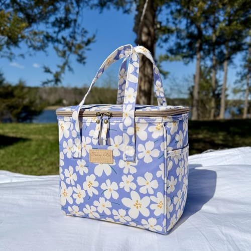 Kwang Min Floral Insulated Lunch Bag for Women,Reusable Lunch Box,Large Cooler for Office,Picnic Outdoors,Premium Quality Waterproof Fabric,Ideal Gift for Outdoors and work (Purple Cosmo) - color: Purple Cosmo
