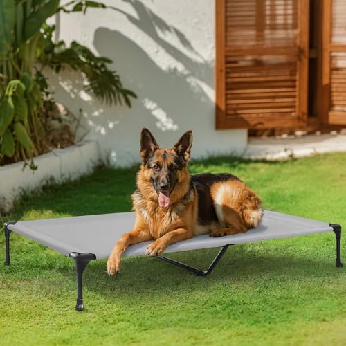 Veehoo Outdoor Elevated Dog Bed Large Sized Dogs, XL Cooling Raised Dog Cots Beds Training Platform Off Ground Hammock with Breathable Mesh, No-Slip Feet, 49"x33", Grey - color: Silver Gray, size: 49.0"L x 33.0"W x 9.0"Th