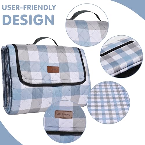 Extra Large Picnic Blanket 80''x 60'' Waterproof Foldable Picnic Mat for Beach, 5-Layer Outdoor Blanket for 6 to 8 Adults,Camping Grass Lawn Park Accessories Couple Park Wedding Registry(Blue Gray) - color: Blue-gray, size: 5' x 6'8" (Square)
