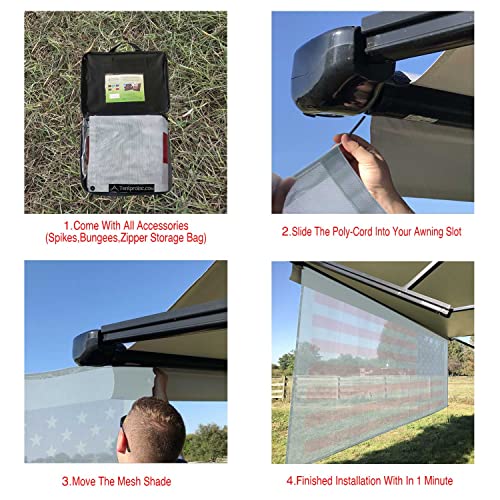Tentproinc RV Awning Sun Shade Screen 7' X 11' 3'' (American Flag) Gray Mesh Sunshade Camper Trailer Awning Shade Screen UV Blocker Completed Kits - color: Flag-Gray, size: 7' x 11'3'' -Actual Measurement