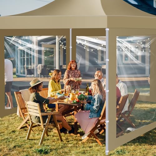 SmoothNovelty 3 Pcs Clear Canopy Sidewalls with Black Storage Bag Window Sidewall for 10 x 10 Inch Tent Waterproof Shade Wall, Sunwalls Only, Canopy Tent Not Included, No Zipper(Khaki) - color: Khaki