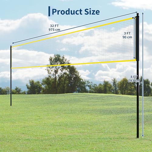Garvee Portable Volleyball Net Set, Adjustable-Height Outdoor Volleyball Nets with Ball, Pump, Ropes & Carry Bag, Heavy-Duty Weatherproof Set for Beach, Park, Camping & Backyard - color: Yellow, size: 32ft