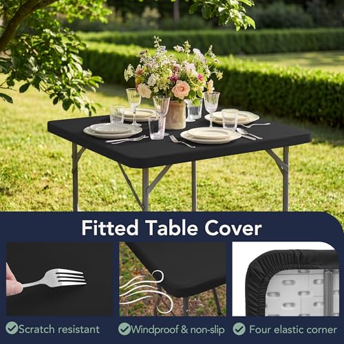 Square Fitted Table Covers with Elastic - 2 Pack 34x34 Inch Card Tablecloth, Folding Dining Table Protector for Outdoor Picnic Party, Washable & Reusable, Black - color: Black, size: 34x34 inch, 2 Pack