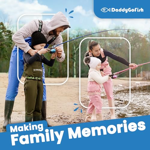 DaddyGoFish Kids Fishing Pole - Rod Reel Combo Tackle Box Starter Set - First Year Small Gear Kit for Boys Girls Toddler Youth Age Beginner Little Children - color: Blue (Essential Set), size: 4ft