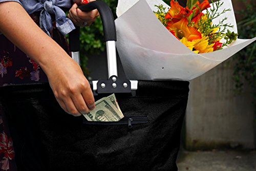 RSVP International Collapsible Market Basket Aluminum Frame, Large Zip Side Pocket, 17x11x18", Black - color: Black, size: 17 x 11 x 18"