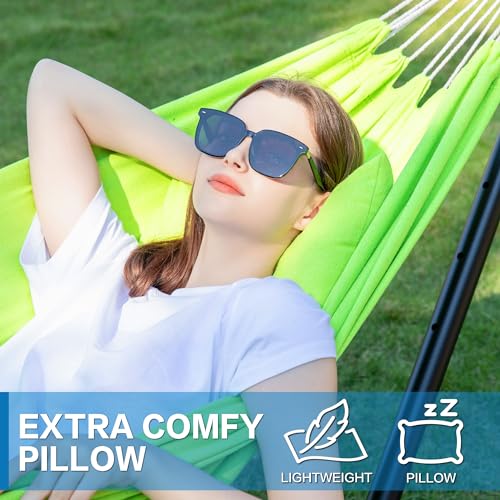 PNAEUT Double Hammocks with Stand for Outside, Portable Space Saving Heavy-Duty Steel Stand for Indoor Outdoor Patio with Carrying Bag, 450 lbs Capacity (Green) - color: Green