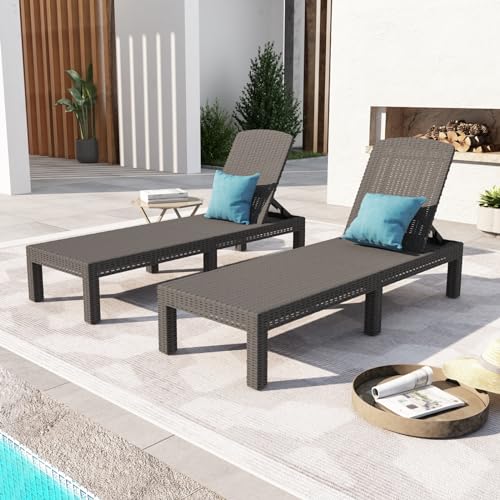 DIMAR GARDEN Outdoor Chaise Lounge,Resin Pool Lounge Chair Waterproof Recliner,Gray - color: Grey, style: 1 Pieces