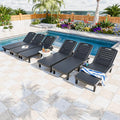 Outdoor Chaise Lounge Set of 6, 5-Position Adjustable Sun Lounge w/Pull-Out Tray, Waterproof PP Lounge Chairs for Outside, Lounge Chairs for Poolside, Patio, Beach, Yard in All Weather,Black - style: Set of 6