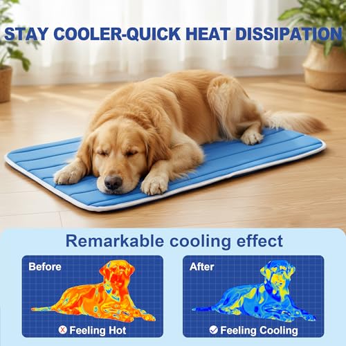 Dog Cooling Mat, Cold Memory Sponge Cooling Mat for Dog,Foldable Crate Pet Bed & Non-Slip, (Q-Max > 0.45) Long-Lasting Cool & Keep Your Pet Cool. (Large - (35.4 x 23.6 Inch) - size: Large - (35.4 x 23.6 Inch）